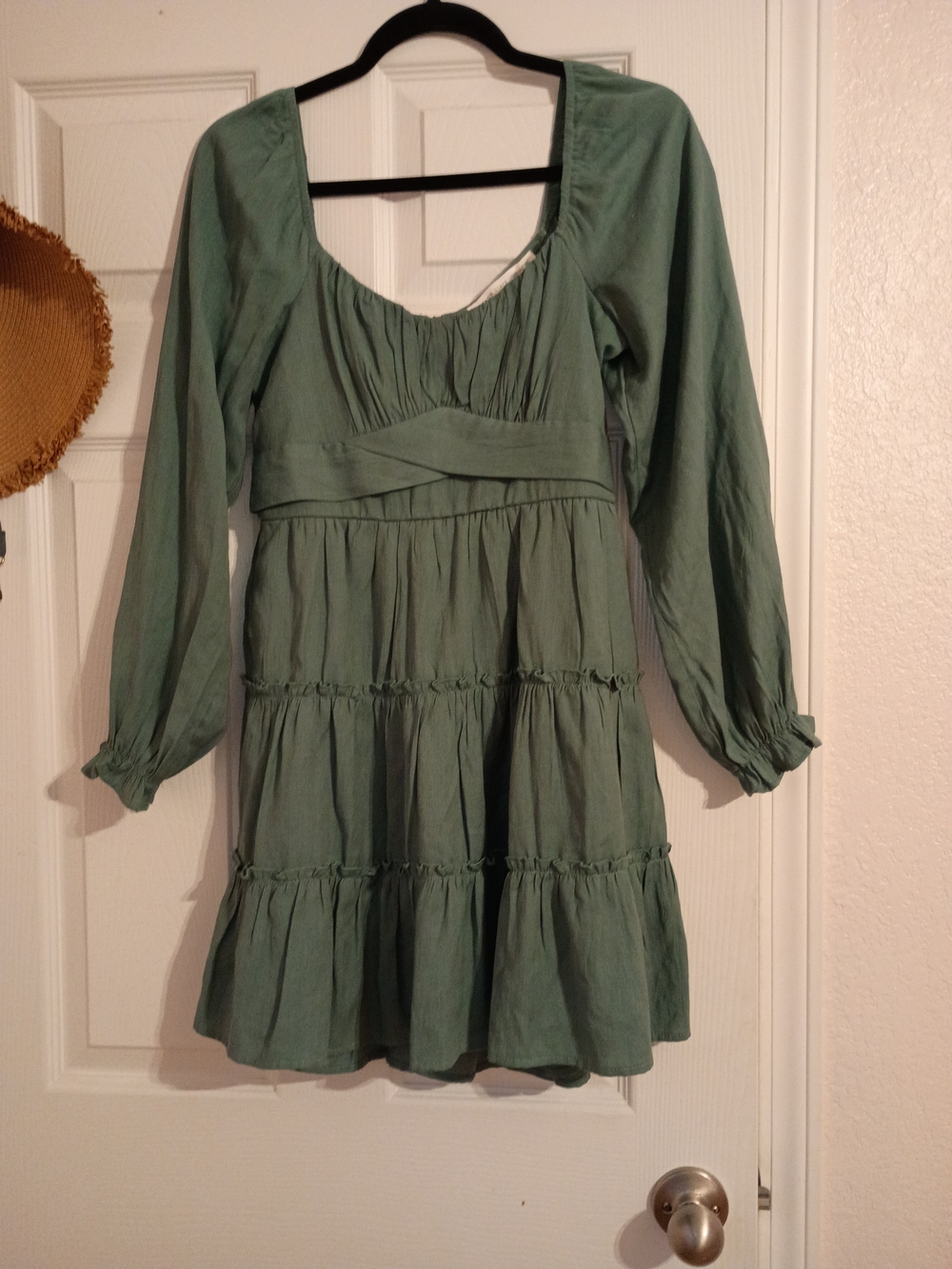 Teal Tiered Long-Sleeve Dress